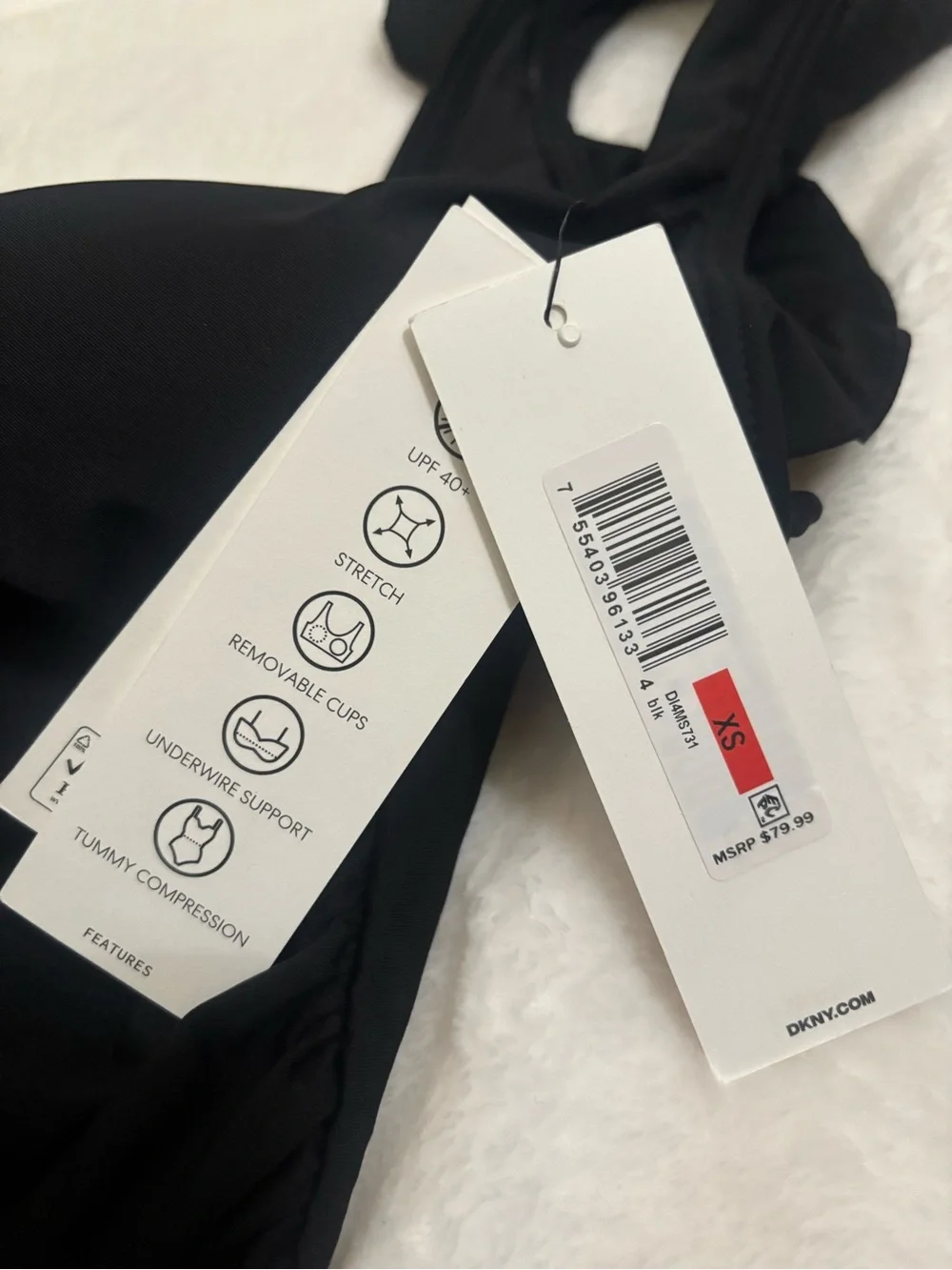 🌴🌴🌴DKNY Black One-Piece Swimsuit with Ruffle Straps - Picture 4 of 5